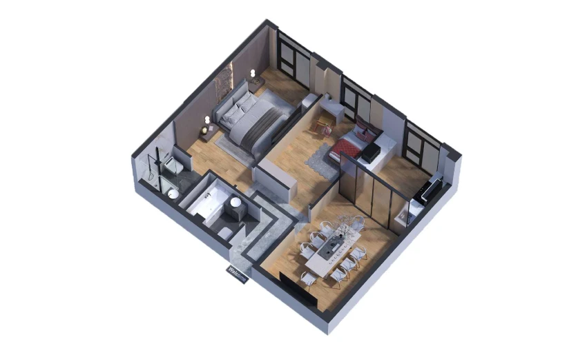 3-комнатная квартира 55.55 м²  1/7 этаж | Жилой комплекс Bochka Resort