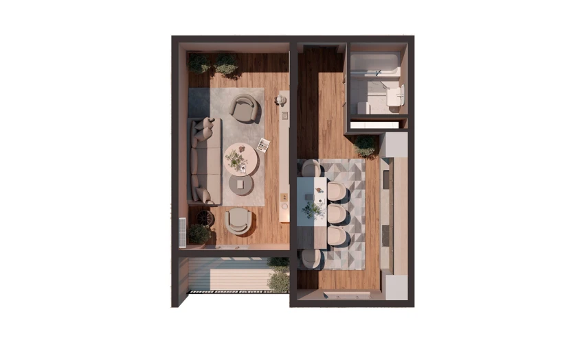 1-xonali xonadon 42.97 m²  13/16 qavat | JOMIY RESIDENCE Turar-joy majmuasi