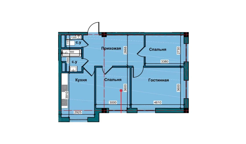 3-xonali xonadon 71.7 m²  1/10 qavat | NUR BARAKA Turar-joy majmuasi