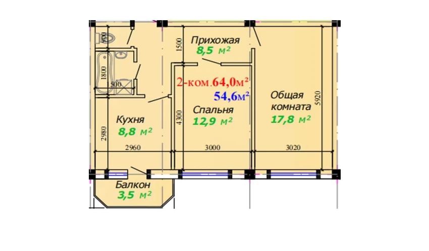 2-xonali xonadon 64 m²  2/7 qavat | Bunyodkor Turar-joy majmuasi