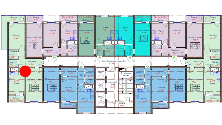 2-xonali xonadon 69.5 m²  5/16 qavat | TRINITY Turar-joy majmuasi