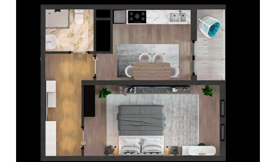 1-xonali xonadon 38.05 m²  9/16 qavat | TRINITY Turar-joy majmuasi