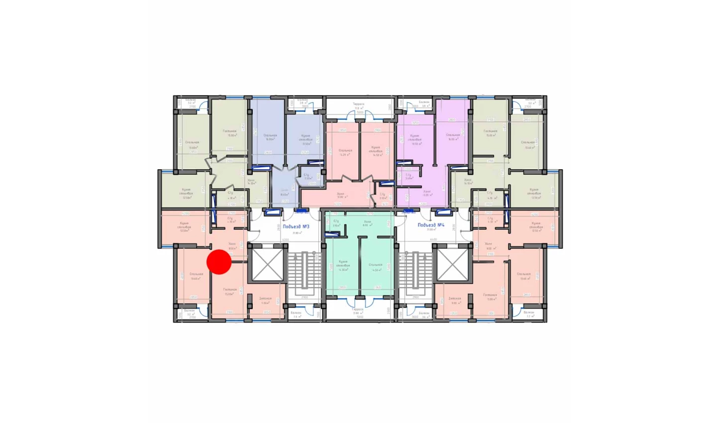 3-xonali xonadon 69.5 m²  5/13 qavat | ORZU SAROYI Turar-joy majmuasi