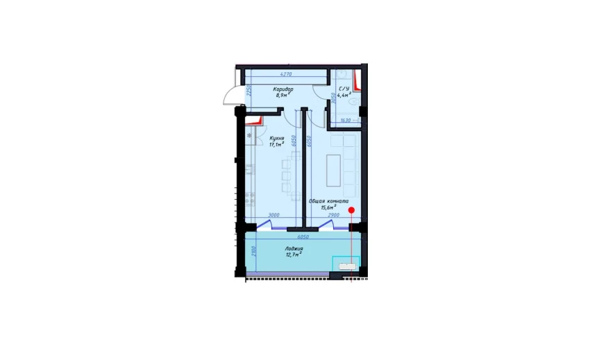 1-комнатная квартира 58.6 м²  13/14 этаж | Жилой комплекс Avia Palace