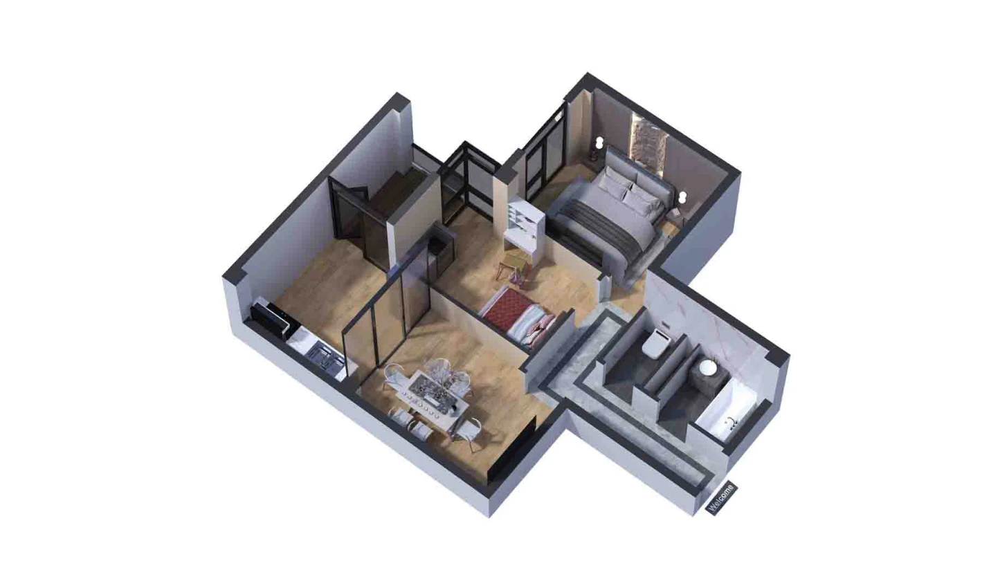 3-комн. квартира 55.16 м²  2/7 этаж | Жилой комплекс Bochka Resort