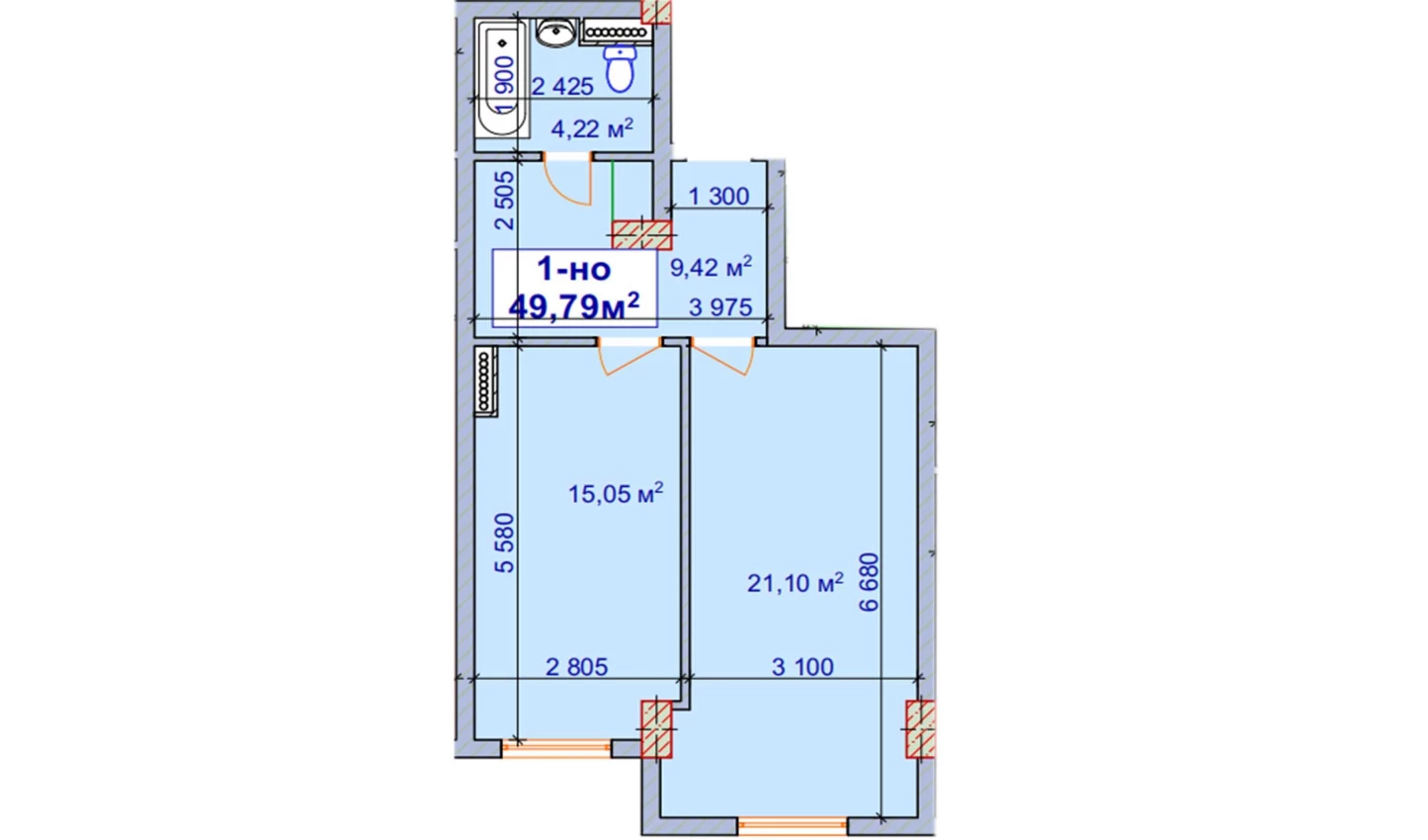 1-комн. квартира 49.79 м²  4/9 этаж | Жилой комплекс SHAYX-UL OLAM