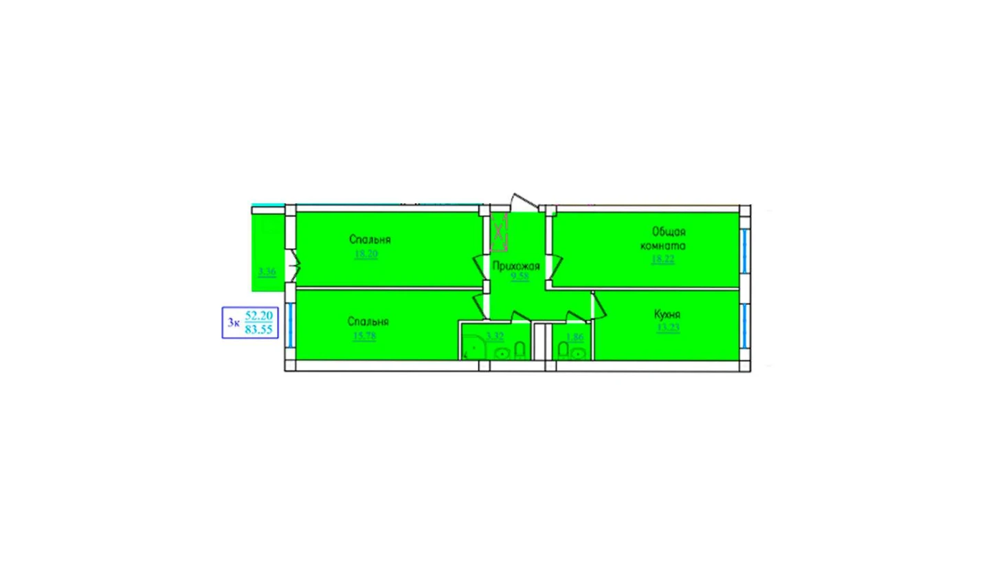 3-комн. квартира 83.55 м²  6/9 этаж | Жилой комплекс PROVANS