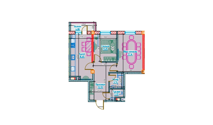 2-xonali xonadon 63.93 m²  10/13 qavat | Al-Qasr Turar-joy majmuasi