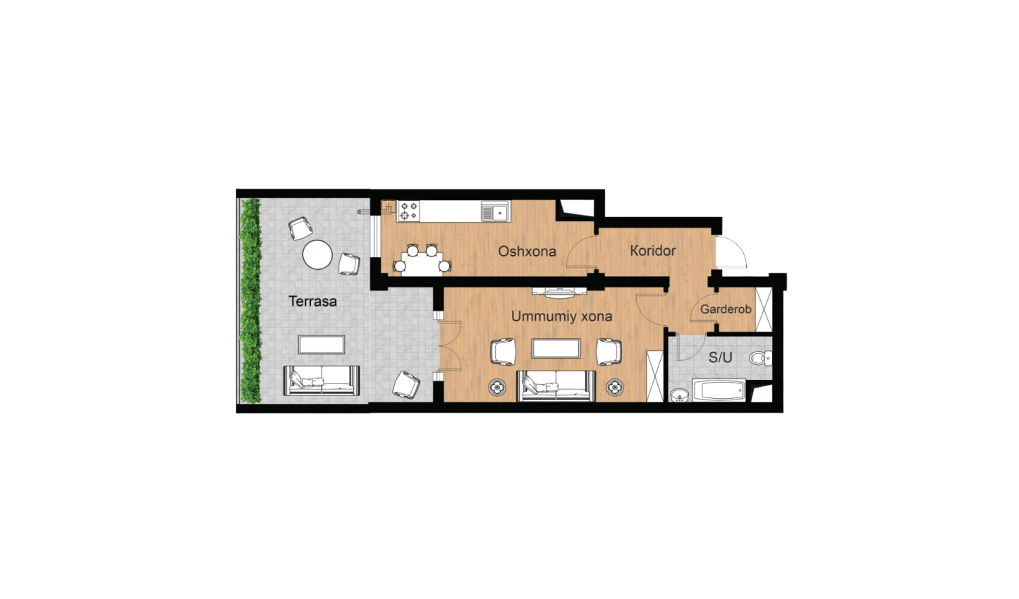 1-xonali xonadon 75.8 m²  3/16 qavat | Musaffo Turar-joy majmuasi