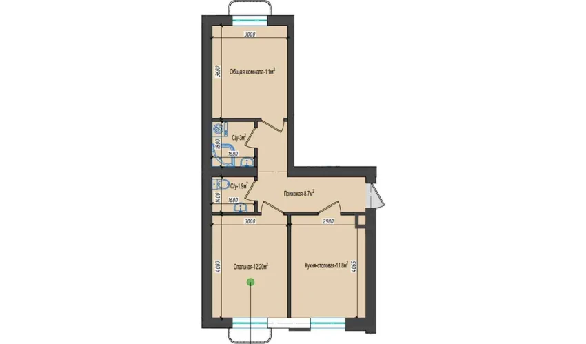 2-комнатная квартира 51.44 м²  4/5 этаж | Жилой комплекс Shahri Kitob City