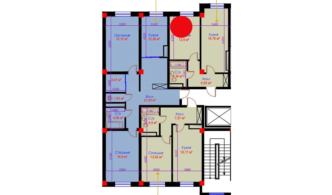 1-xonali xonadon 41.4 m²  10/10 qavat | Ko'kcha-Oqtepa Turar-joy majmuasi