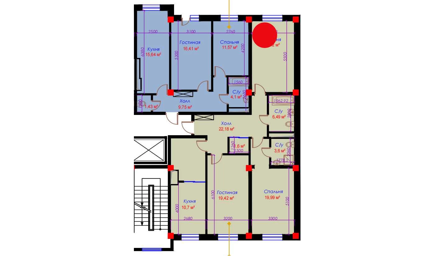 3-xonali xonadon 105.02 m²  10/10 qavat | Ko'kcha-Oqtepa Turar-joy majmuasi