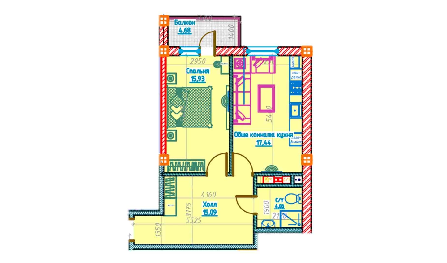 2-комн. квартира 52.49 м²  11/13 этаж | Жилой комплекс Al-Qasr