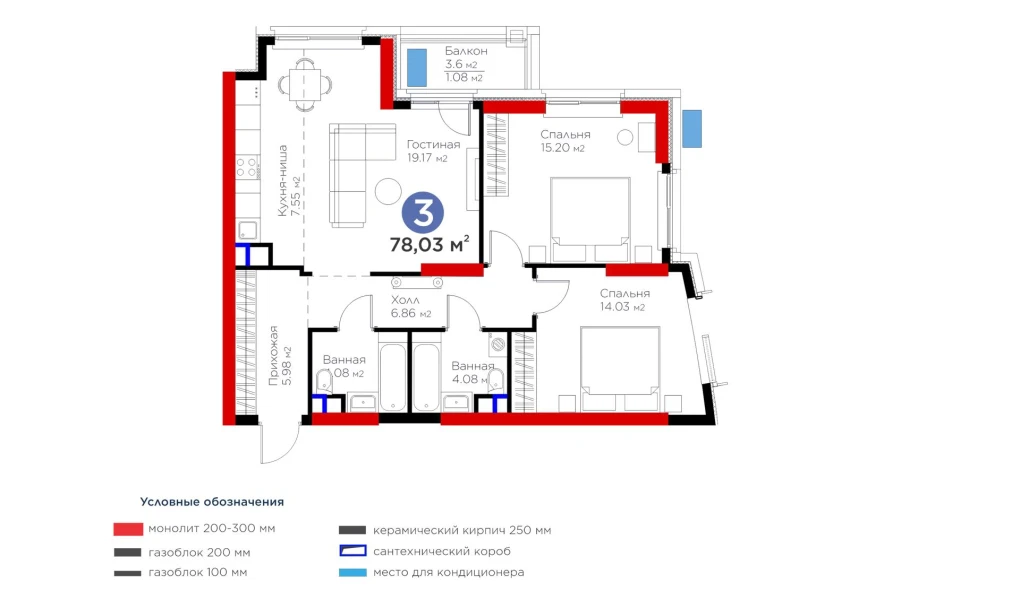 3-комн. квартира 78.03 м² 3/13 этаж | Жилой комплекс BI Flagman 3-комн. квартира 78.03 м² 3/13 этаж | Жилой комплекс BI Flagman