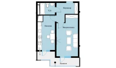 1-xonali xonadon 42.55 m²  16/16 qavat | SOKIN DIYOR Turar-joy majmuasi