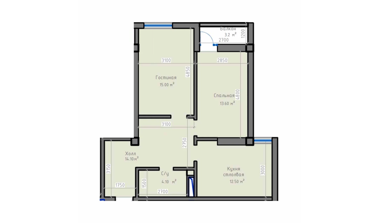 2-комн. квартира 65.5 м²  6/13 этаж | Жилой комплекс ORZU SAROYI