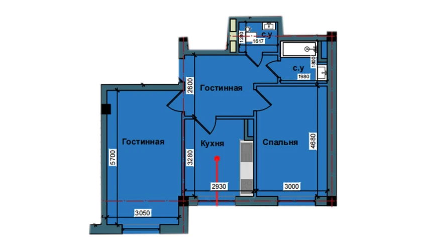 2-комнатная квартира 58.5 м²  2/9 этаж | Жилой комплекс NUR BARAKA