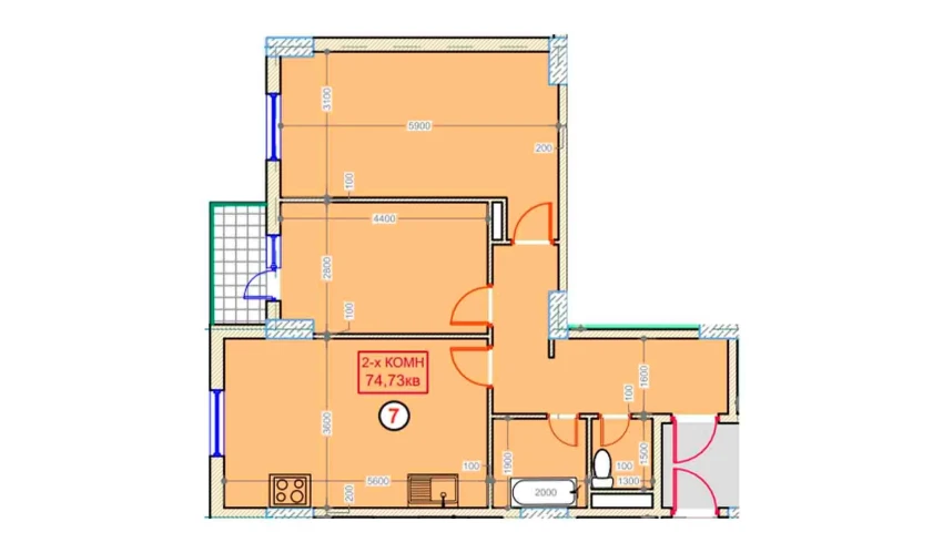 2-комнатная квартира 74.73 м²  8/9 этаж | Жилой комплекс XUMO
