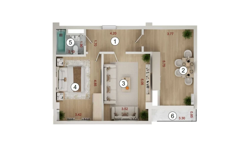2-комнатная квартира 58 м²  12/16 этаж | Жилой комплекс ISLOMOBOD