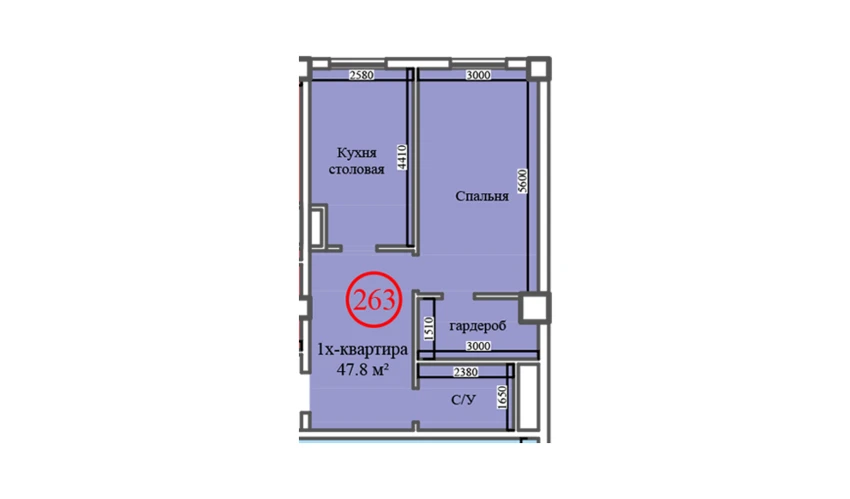 1-комнатная квартира 47.8 м²  11/14 этаж | Жилой комплекс Al-Barakat