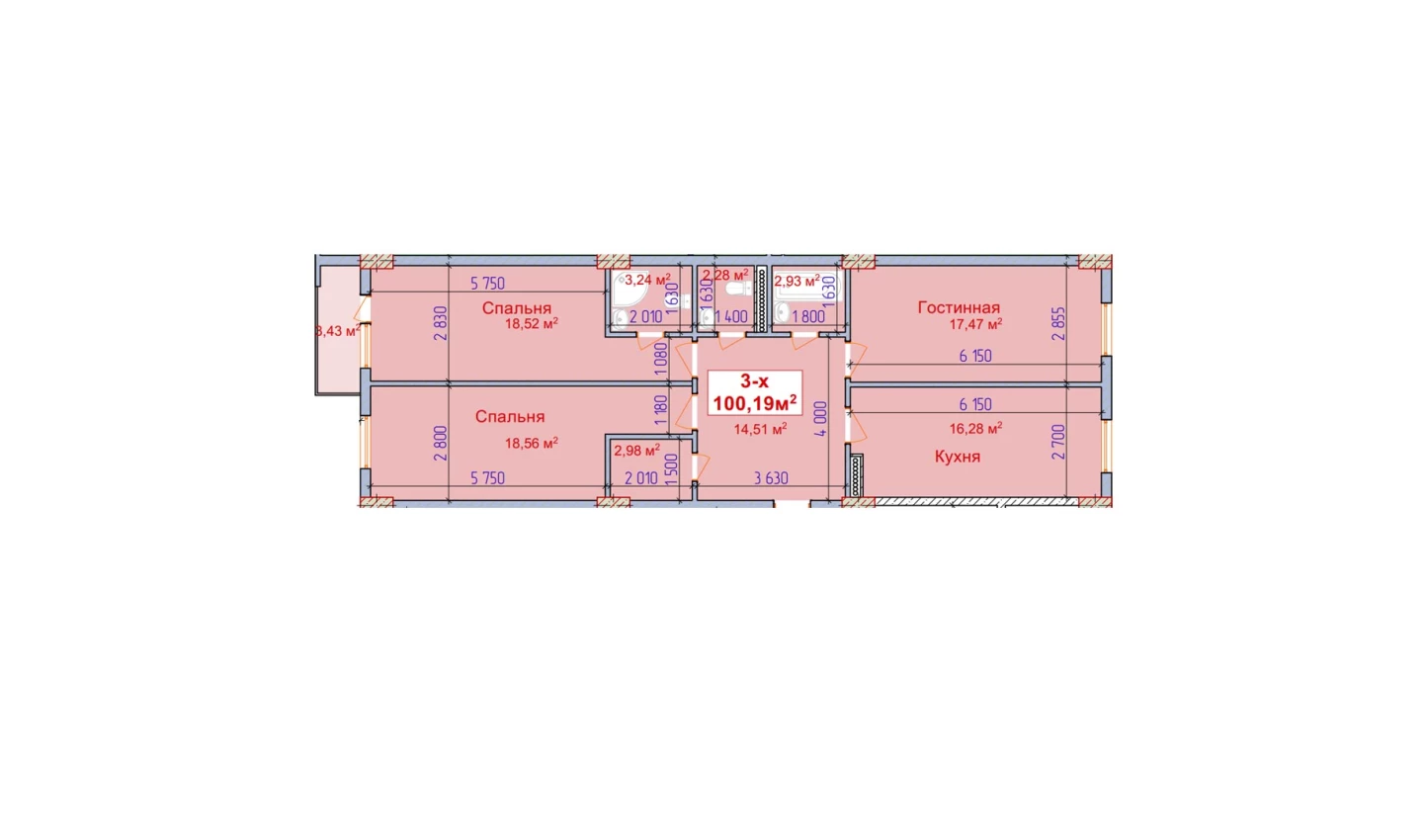 3-комн. квартира 100.19 м²  4/9 этаж | Жилой комплекс SHAYX-UL OLAM