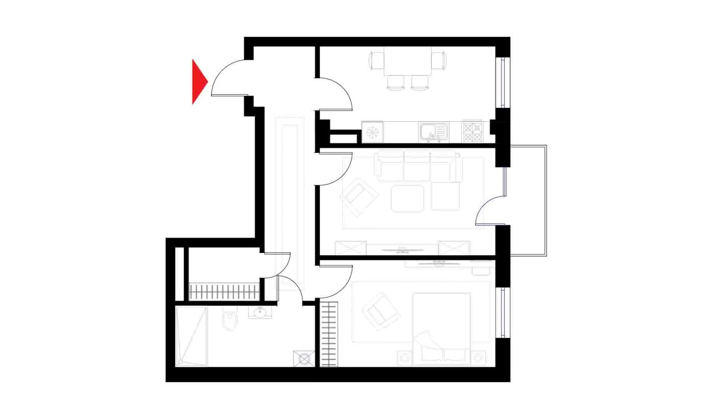 2-xonali xonadon 67.5 m²  2/6 qavat | CHOSHTEPA GARDEN Turar-joy majmuasi