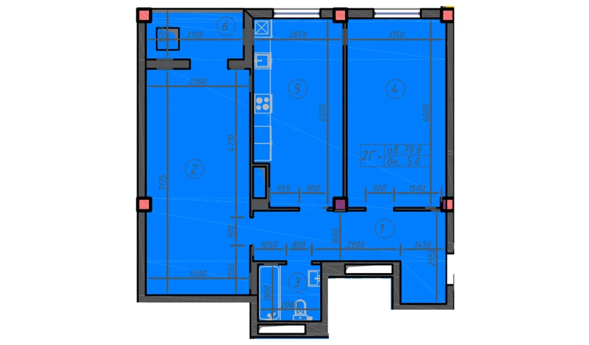 2-xonali xonadon 79 m²  9/12 qavat | Sokin hayot Turar-joy majmuasi