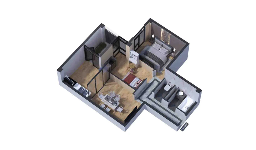 3-xonali xonadon 55.16 m²  1/7 qavat | Bochka Resort Turar-joy majmuasi