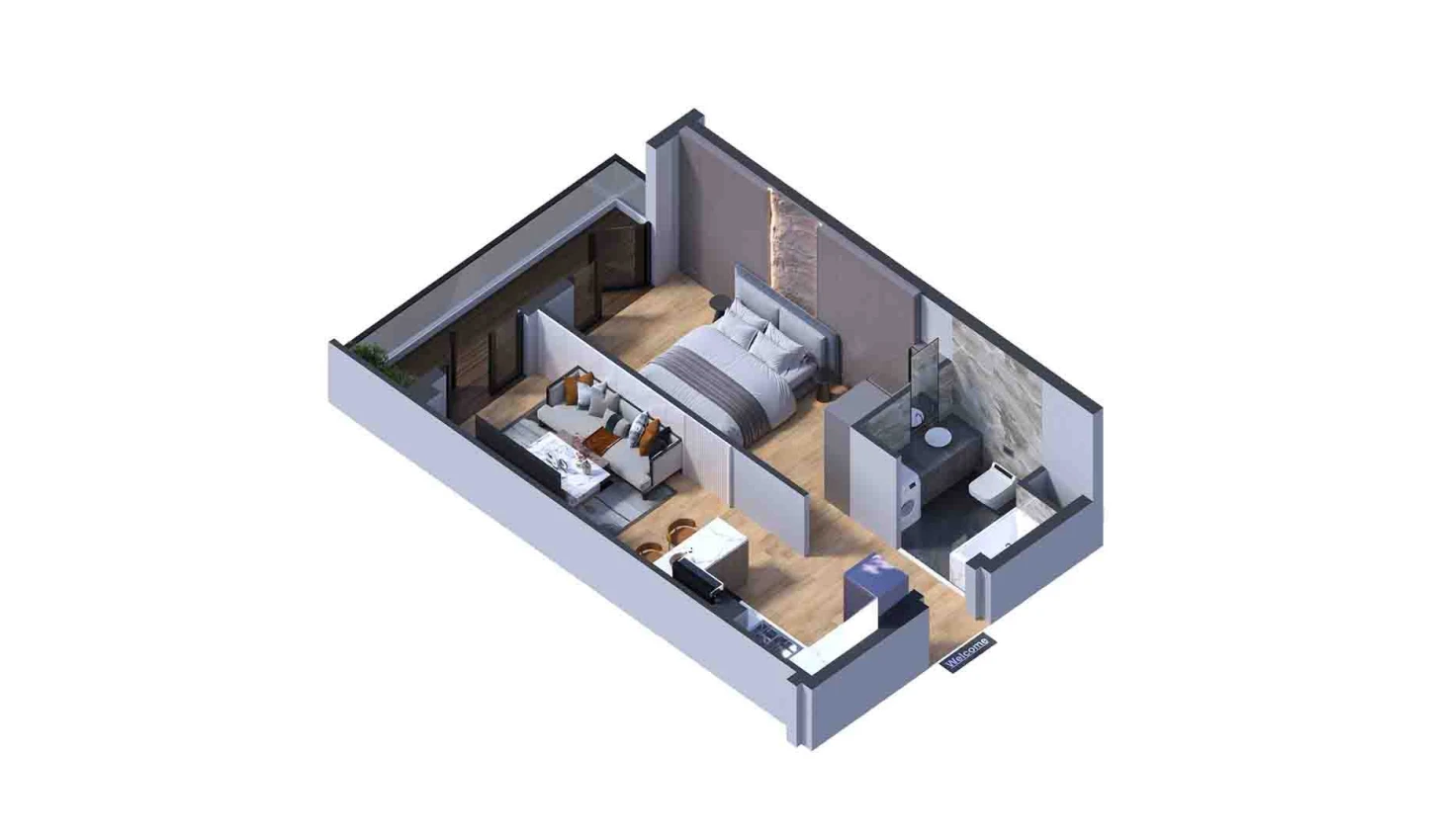 2-комн. квартира 46.7 м²  6/7 этаж | Жилой комплекс Bochka Resort