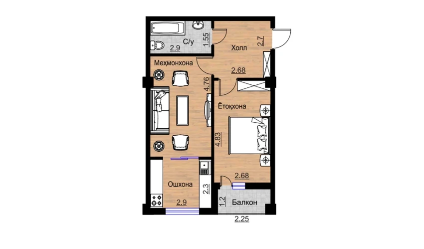 2-комнатная квартира 53.34 м²  12/16 этаж | Жилой комплекс BRILLIANT
