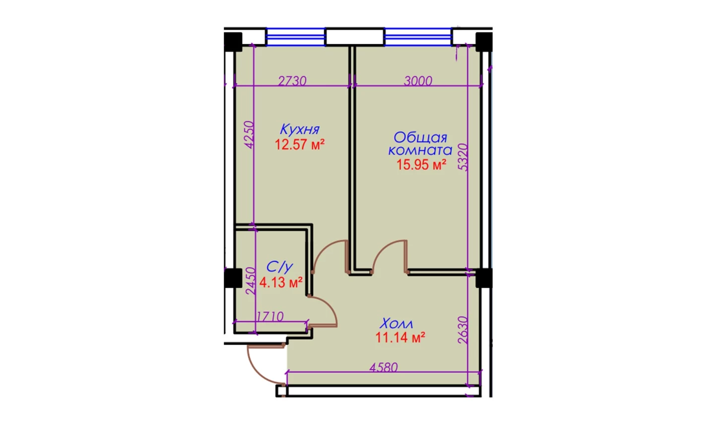1-xonali xonadon 43.79 m²  10/10 qavat | Ko'kcha-Oqtepa Turar-joy majmuasi