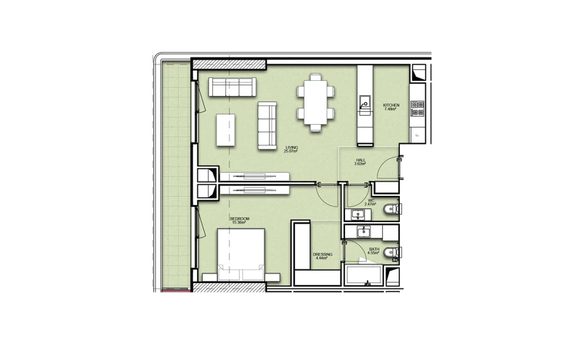 2-xonali xonadon 73.98 m²  18/19 qavat | Resim Taşkent Turar-joy majmuasi