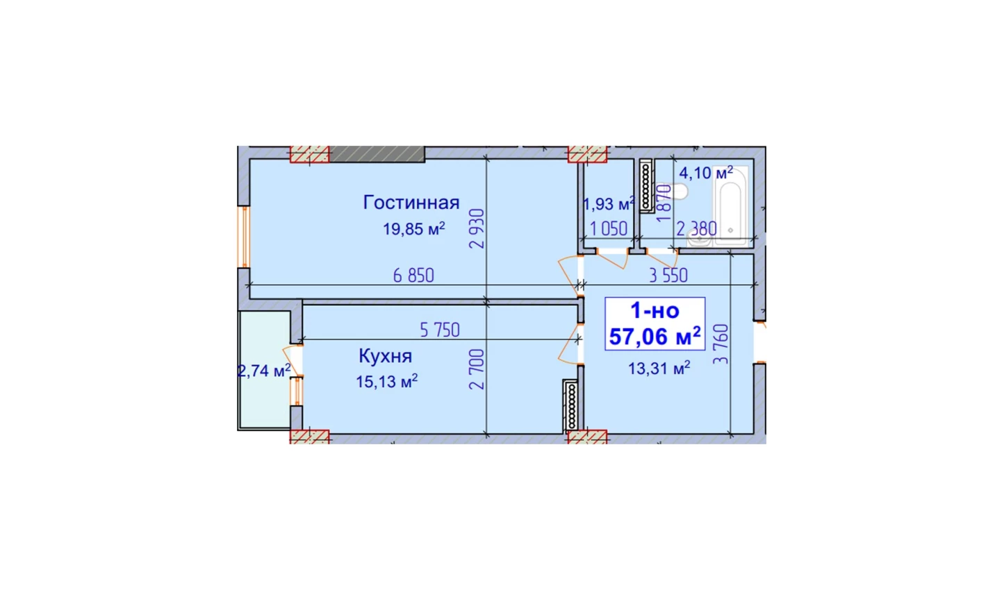 1-комн. квартира 57.06 м²  4/9 этаж | Жилой комплекс SHAYX-UL OLAM