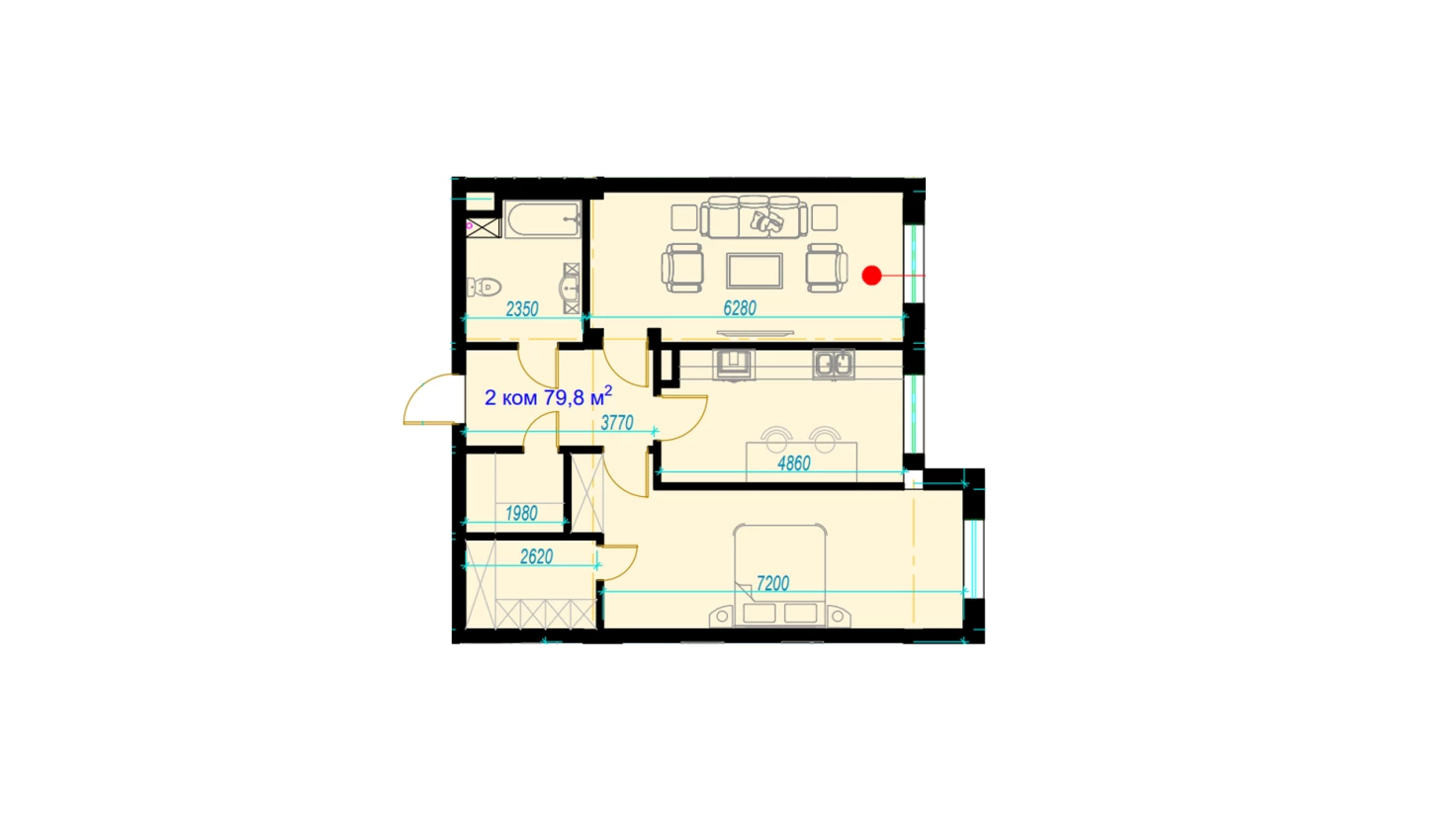 2-комн. квартира 79.8 м²  7/7 этаж | Жилой комплекс Rohat