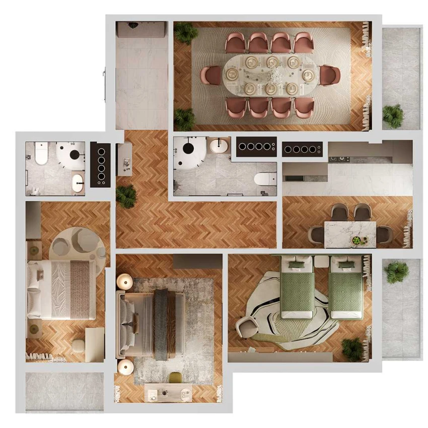 4-xonali xonadon 104.8 m²  5/12 qavat | SOKIN SOHIL Turar-joy majmuasi