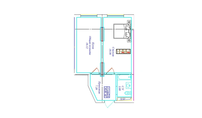 1-комнатная квартира 45.95 м²  3/17 этаж | Жилой комплекс UCHTEPA CITY