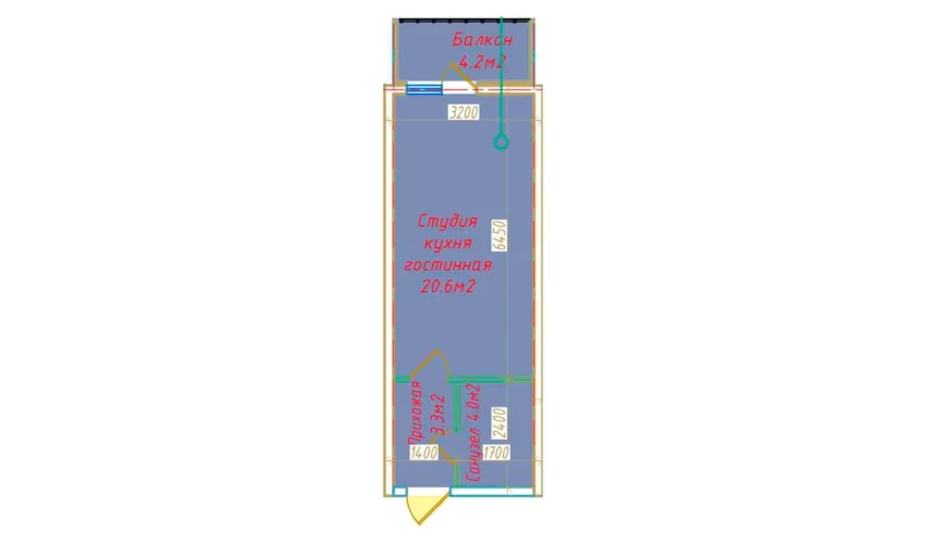 1-xonali xonadon 32.1 m²  6/16 qavat | DO'MBIROBOD RESIDENCE Turar-joy majmuasi