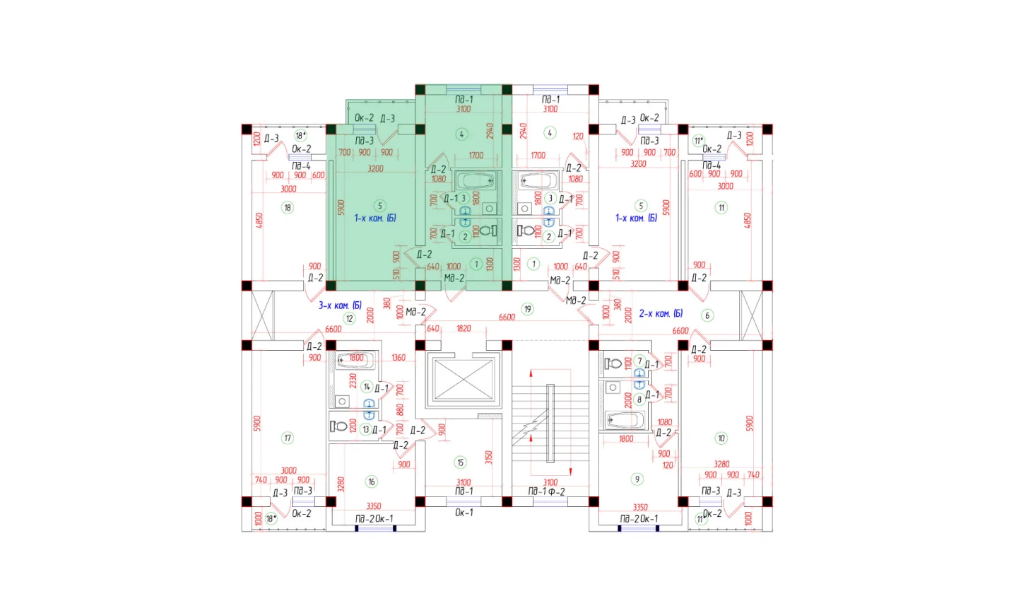 1-xonali xonadon 40.34 m²  4/7 qavat | Oila TJM Turar-joy majmuasi
