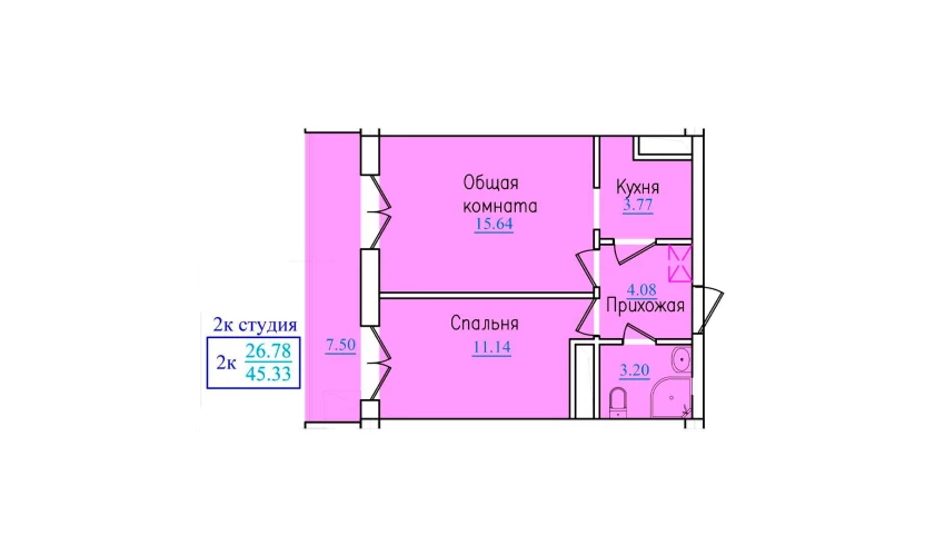 2-xonali xonadon 45.33 m²  2/9 qavat | PROVANS Turar-joy majmuasi