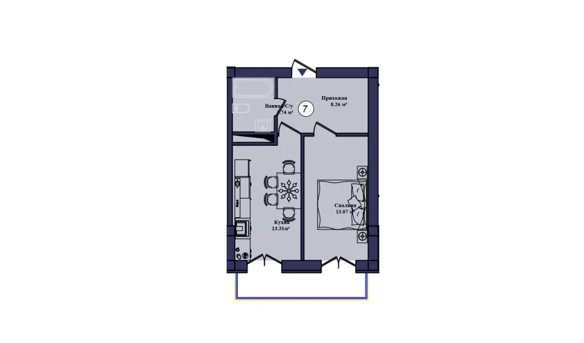 1-комнатная квартира 44.28 м²  9/10 этаж | Жилой комплекс KAMALAK