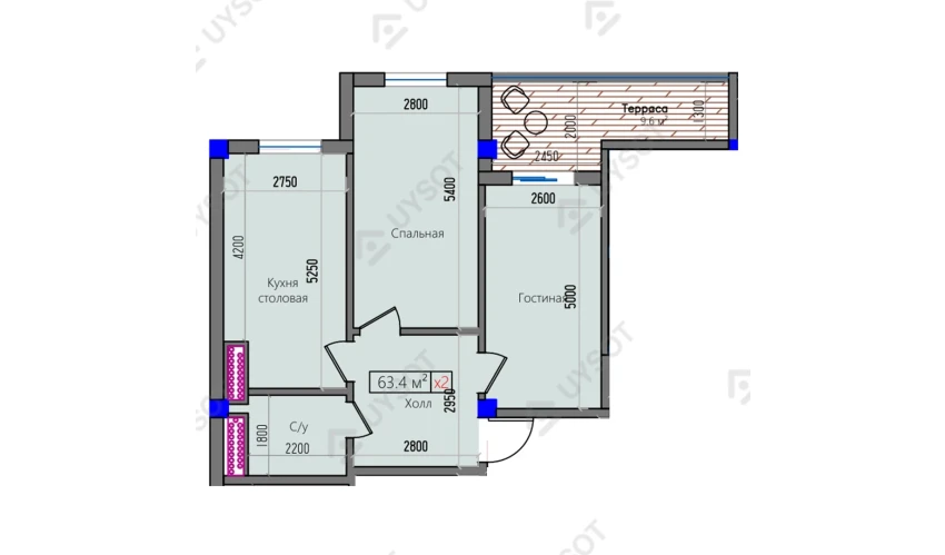 2-комнатная квартира 63.4 м²  9/16 этаж | Жилой комплекс Park Avenue