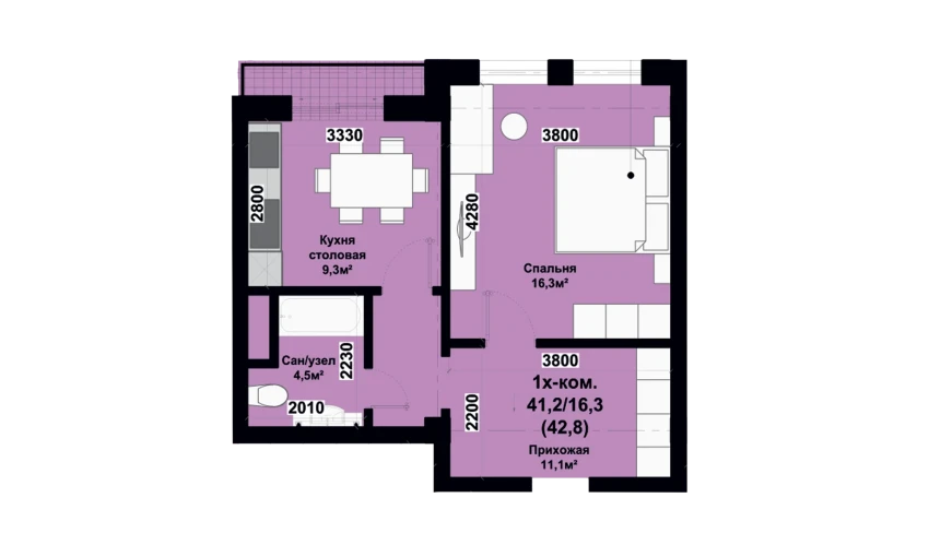 1-комнатная квартира 60.5 м²  7/8 этаж | Жилой комплекс SMART HOUSE NURAFSHAN