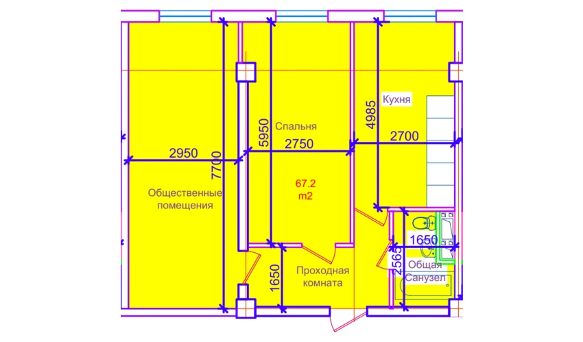 2-комнатная квартира 67.2 м²  4/10 этаж | Жилой комплекс ORZULAR MASKANI