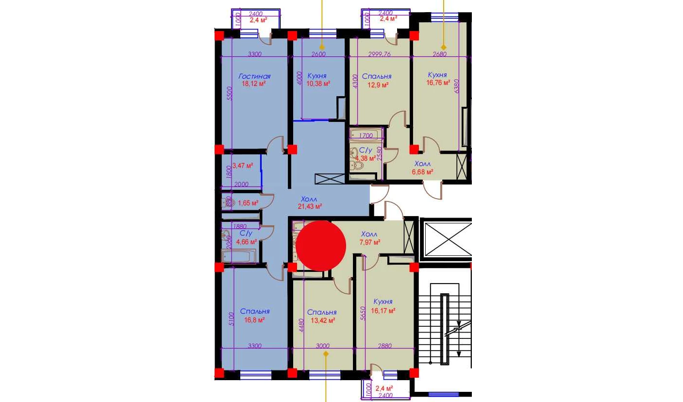 1-комн. квартира 45.41 м²  2/10 этаж | Жилой комплекс Ko'kcha-Oqtepa