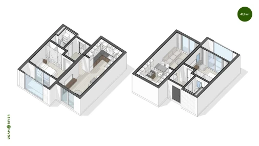 2-xonali xonadon 48.67 m²  2/6 qavat | Ugam River Turar-joy majmuasi