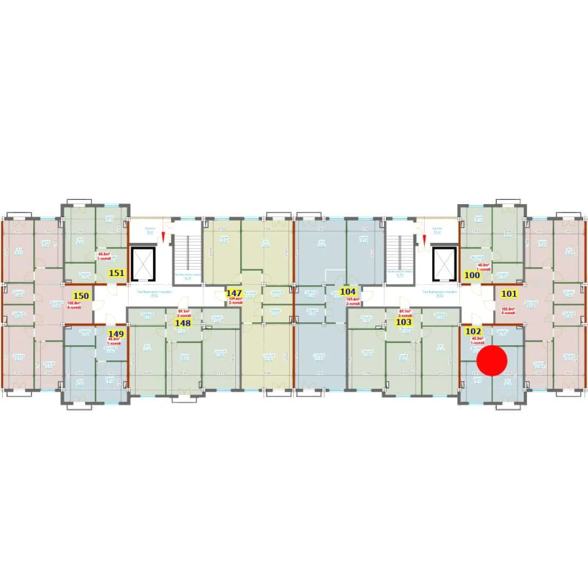 1-xonali xonadon 45.3 m²  3/9 qavat | YANGI AVLOD Turar-joy majmuasi