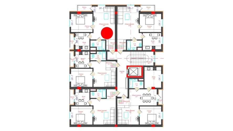 2-xonali xonadon 57.6 m²  5/12 qavat | CHINARA PARK Turar-joy majmuasi