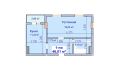 1-комн. квартира 46.01 м²  7/9 этаж | Жилой комплекс SHAYX-UL OLAM