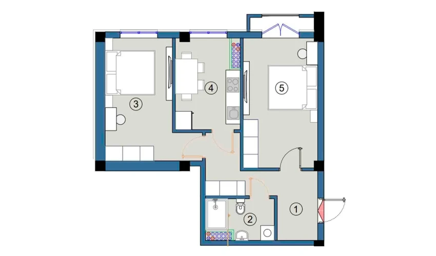 2-xonali xonadon 56.5 m²  8/9 qavat | FLORYA RESIDENCE Turar-joy majmuasi