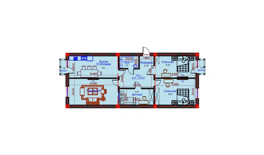 3-комнатная квартира 107 м²  10/10 этаж | Жилой комплекс AFROSIYOB